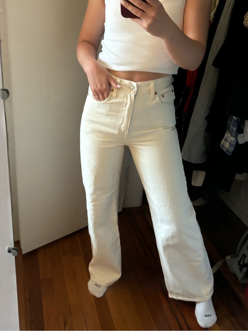 Levi's Cream Wide-Leg Jeans